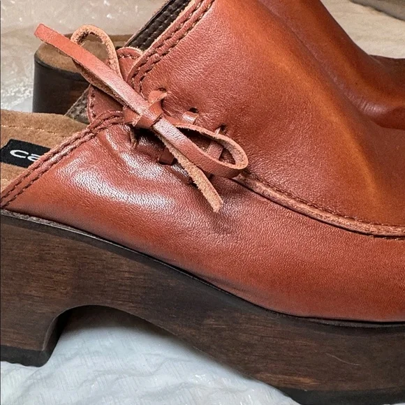 Vintage 90’s Candie's Brown Leather Platform Clogs Wood Heel Boho NWOT Size 6 - Picture 9 of 16